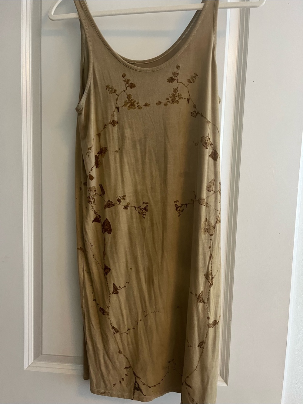 Takei handmade hand printed botanical dye dress beige brown large